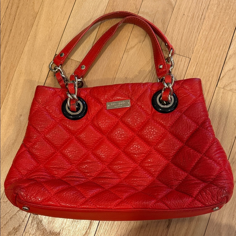 kate spade Red Quilted Shoulder Bag with Chain Accents